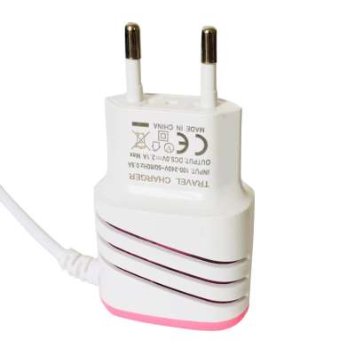 LED light Universal travel charger adapter mobile phone charger with V8 android micro USB cable